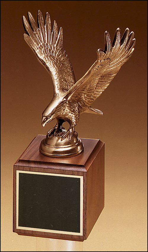 L - Antique Bronze Eagle on a Walnut Base.