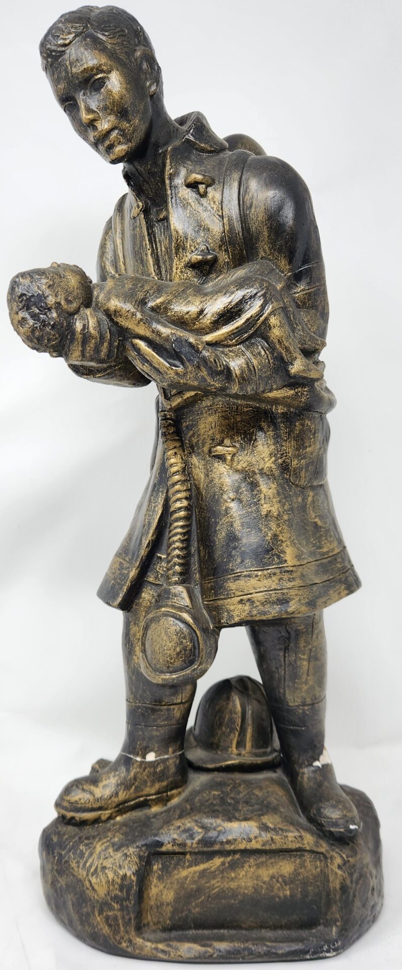 Dry Brush Bronze Fireman with Baby.
