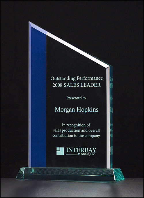 Acrylic Award with Blue Highlight on Acrylic Base.