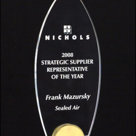 Acrylic Award on Black and Gold Metal Base.