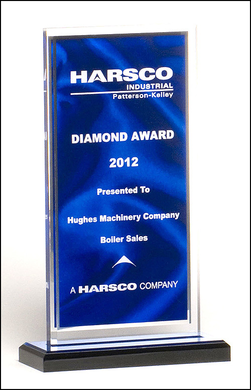 Acrylic Award with Dark Blue Draped Satin Pattern.