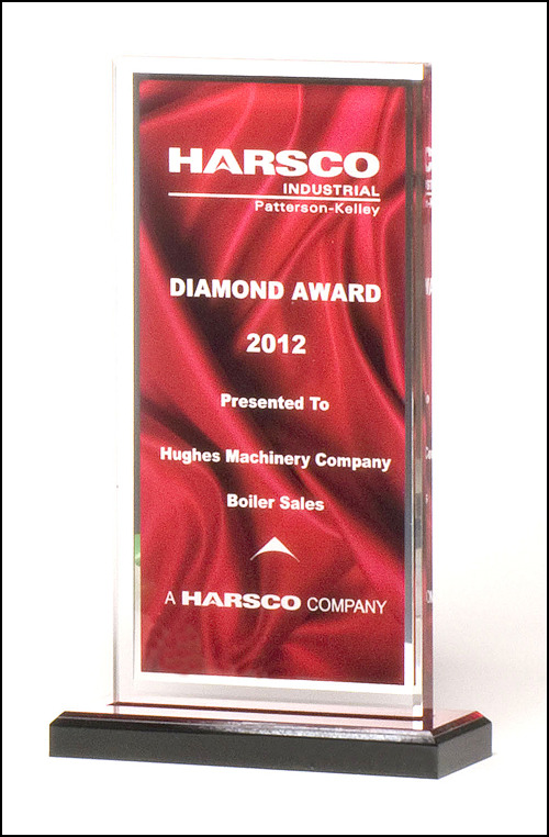 Acrylic Award with Deep Red Draped Satin Pattern.