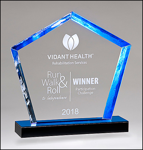 Acrylic Award with Blue Accent and Base.