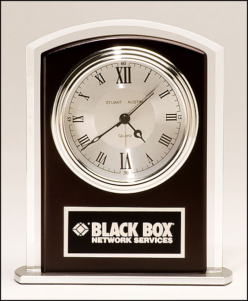 Clock with Wood Accent, Silver Bezel and Dial.