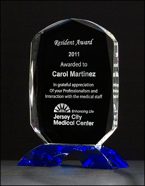 Crystal Trophy with Cobalt Blue Crystal Base.