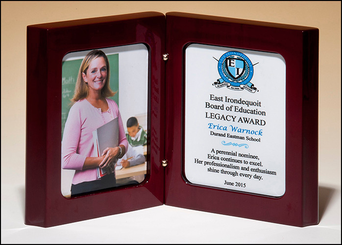Rosewood Stained Book Award with Two White Sublimatable Plates.