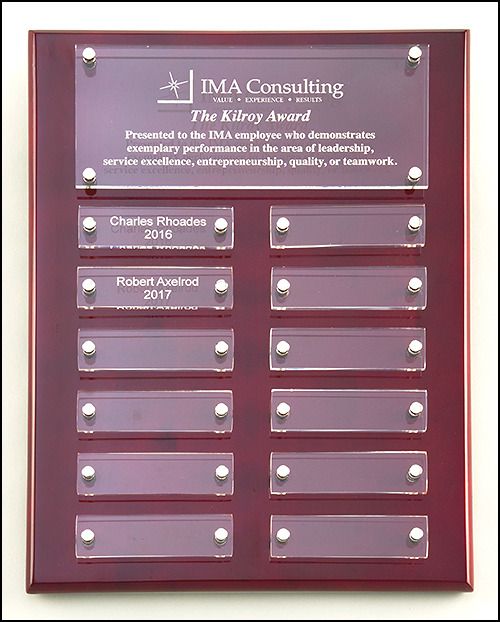 Rosewood Perpetual Plaque with Acrylic Engraving Plates.