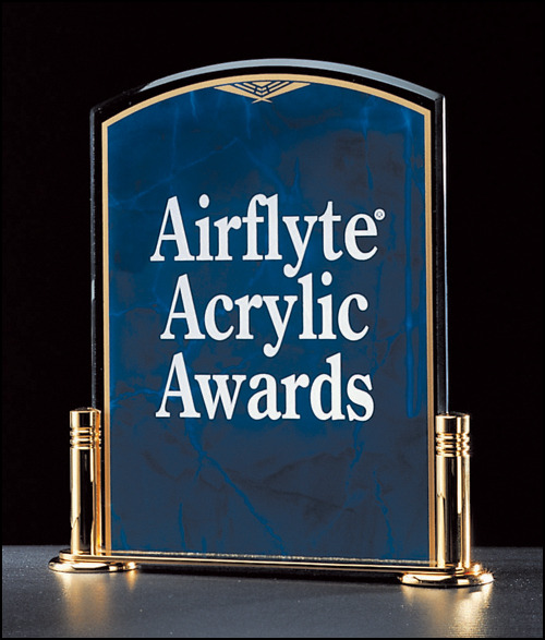 Sapphire Acrylic Award on a Gold Metal Base.