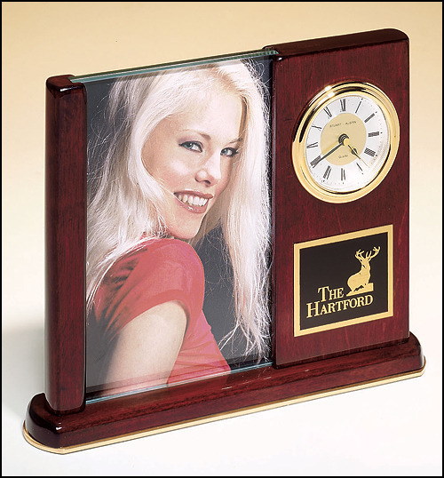 Desk Clock with Glass Picture Frame.