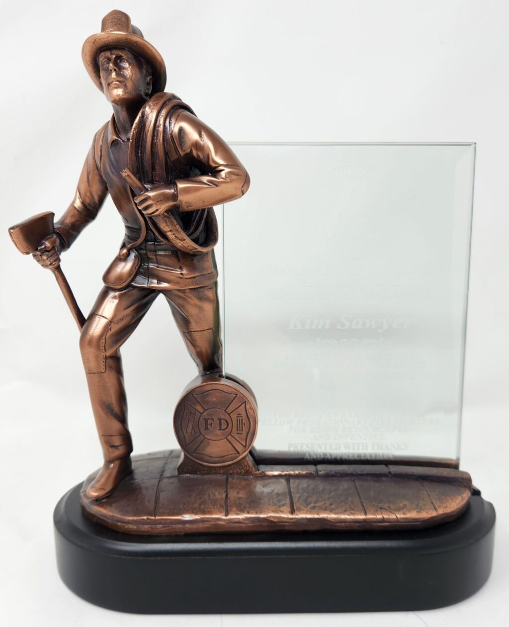 Fireman Award with Glass Engraving Plate.