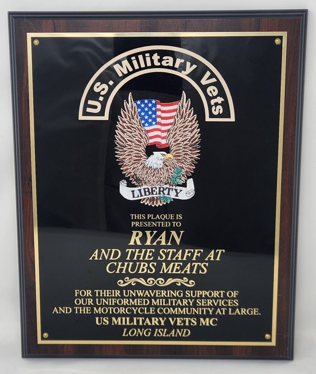 Sublimated Logo and Lasered Plaque.