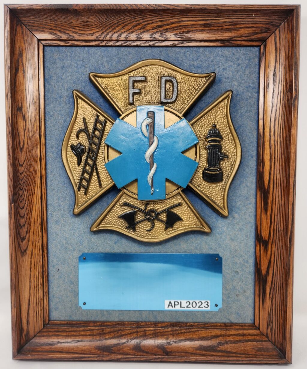 Star of Life on Maltese Mounted on Blue Background.
