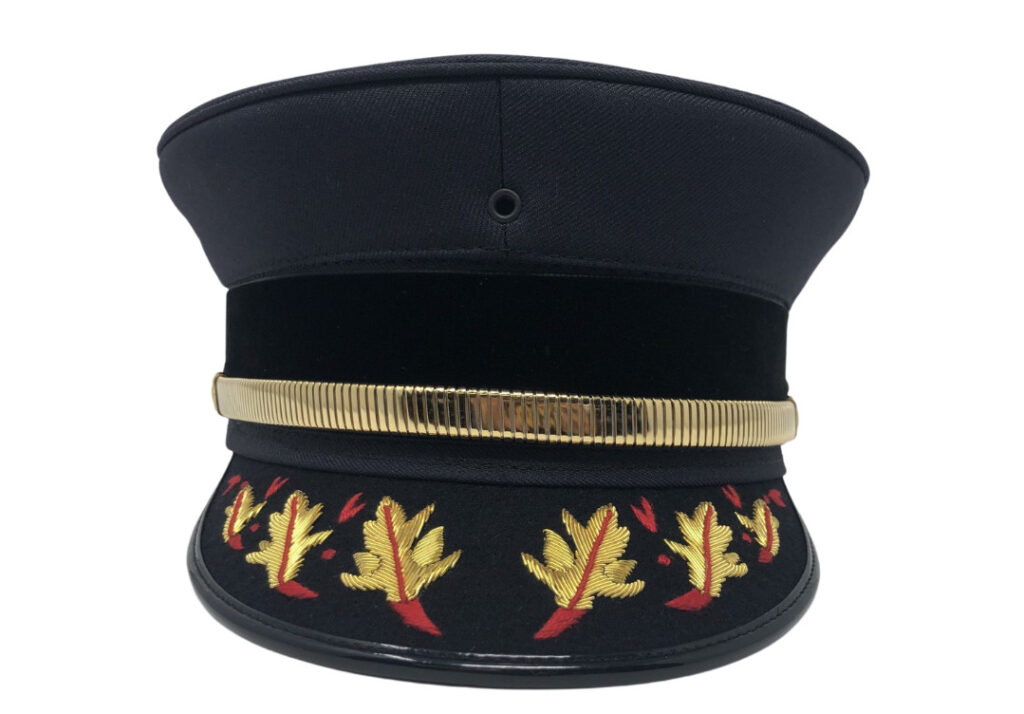 03-NVGF - Navy Blue Bell Cap with Flame Trim.