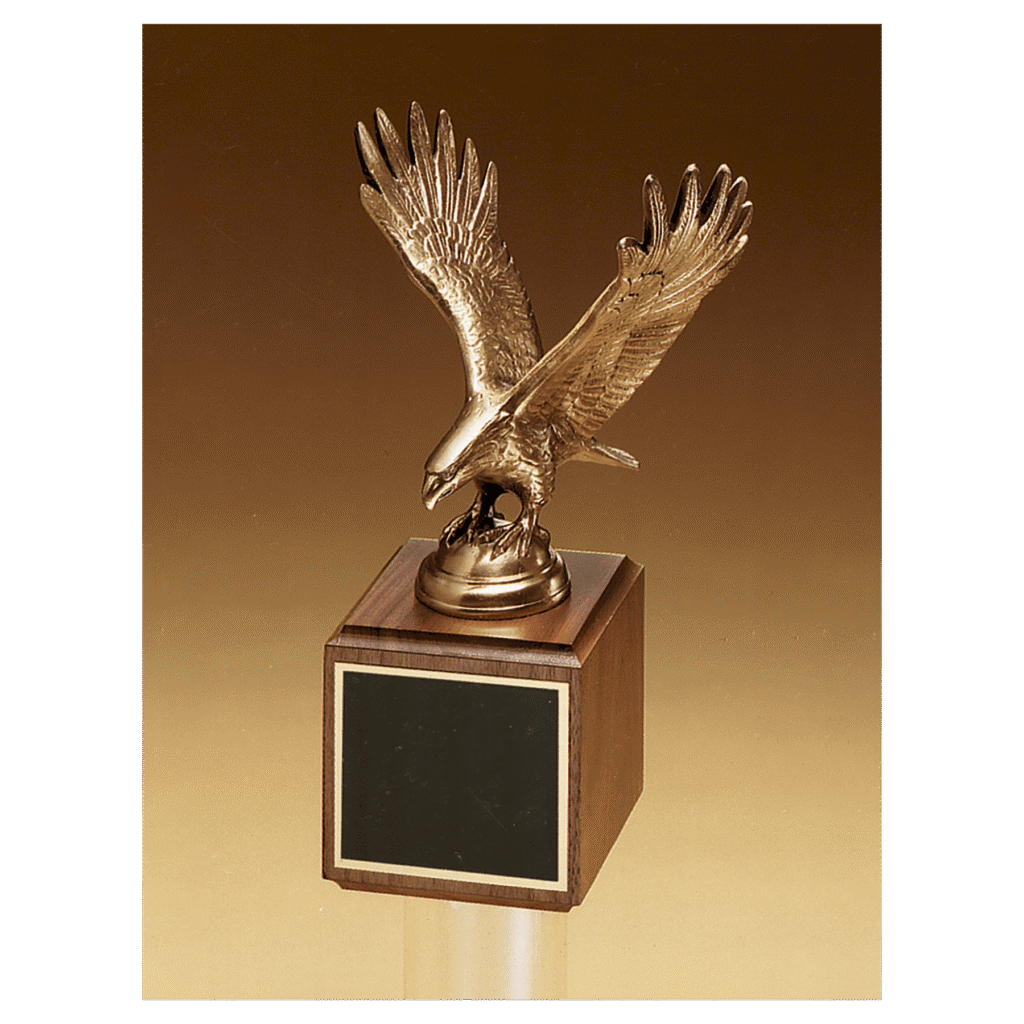 Antique Bronze Eagle Casting on Walnut Base with Black Brass Plate.