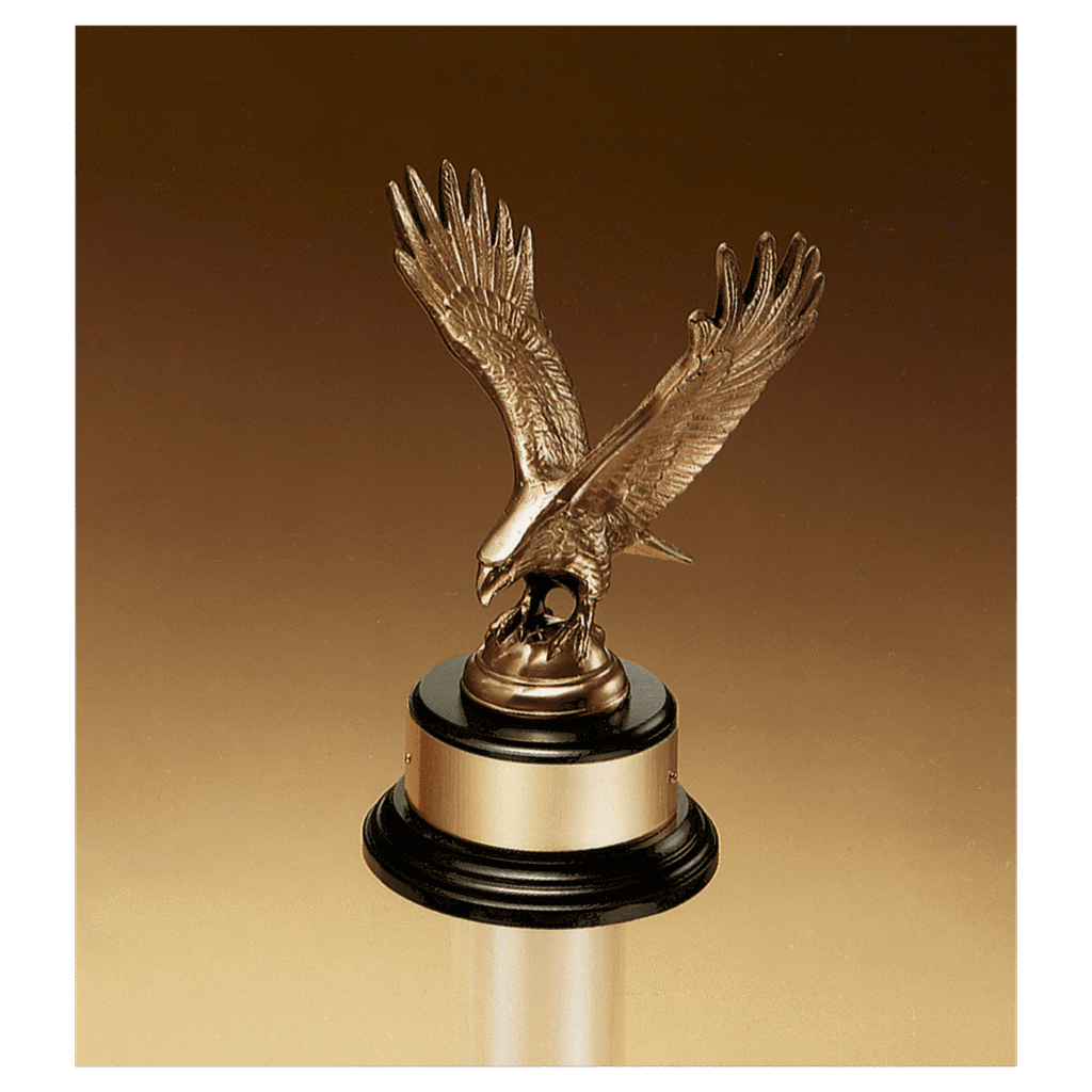 Antique Bronze Eagle Casting on Black Piano Finish Base with Gold Plate.