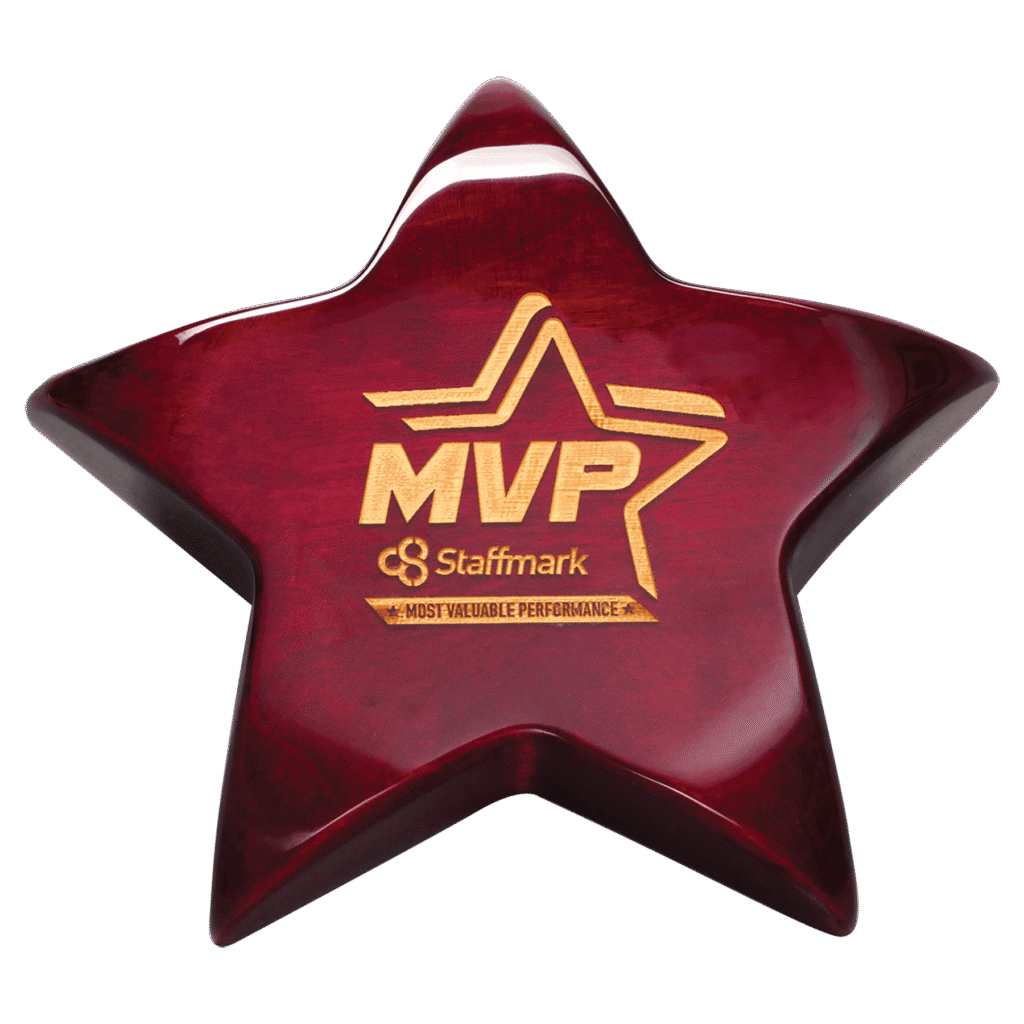 Rosewood Piano Finish Star Paperweight with Felt Bottom.