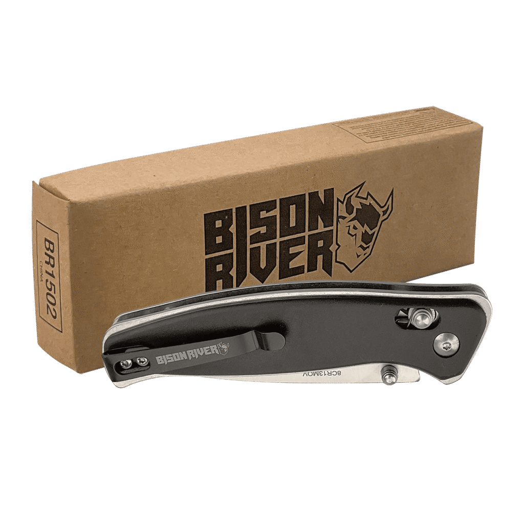 Anodized Aluminum Black Button Lock Knife.