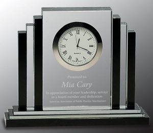 Clear Crystal with Clock and Black Crystal Base.