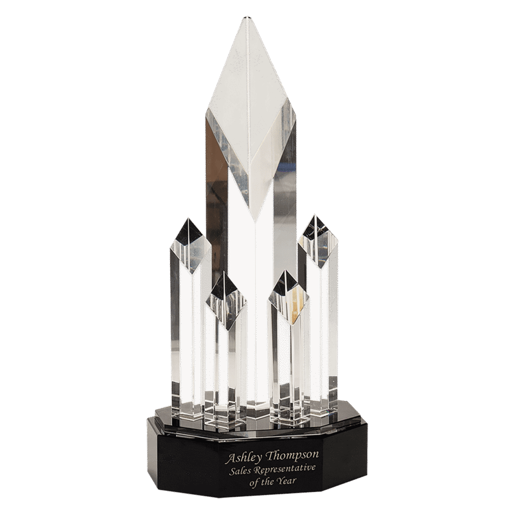 Crystal 5 Rising Diamond on Black Pedestal Base.