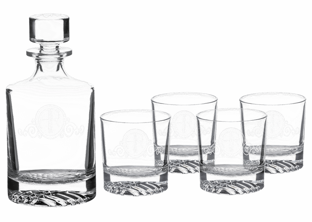 Round Glass Decanter with 4 Glasses