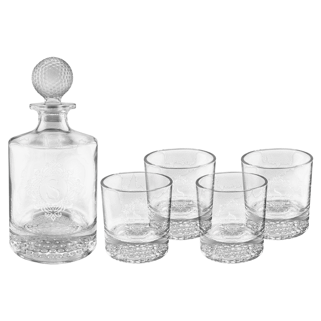 Round Golf Glass Decanter with Glasses.