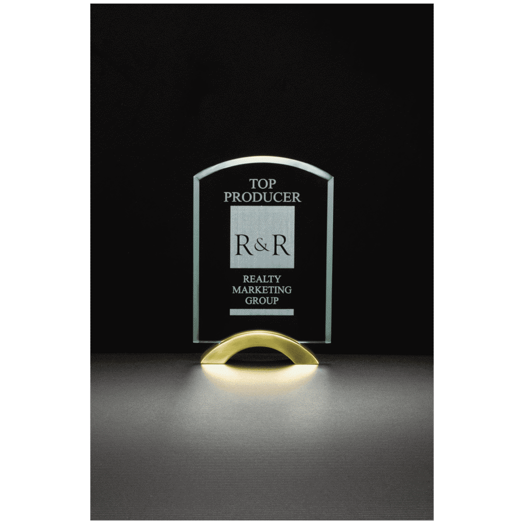 Glass Award with Gold Metal Base.