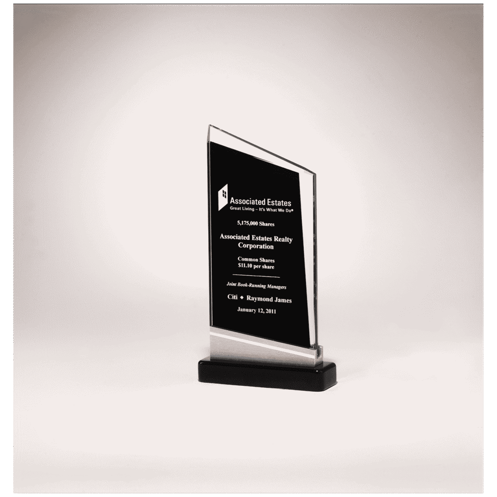 Beveled Clear Glass with Black Silkscreen and Silver Aluminum Accent Base.