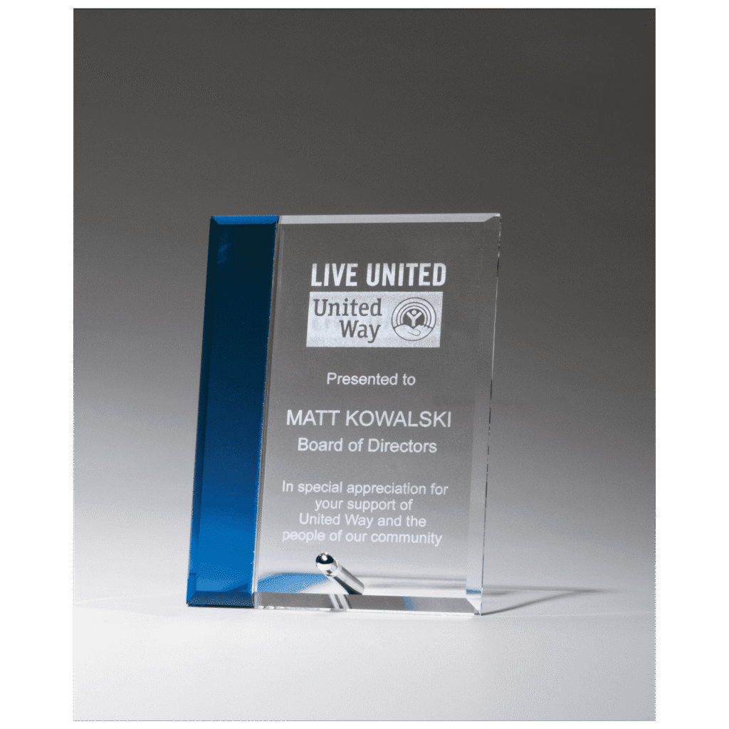 Clear Glass with Sapphire Blue Highlight and Silver Plated Easel Post.