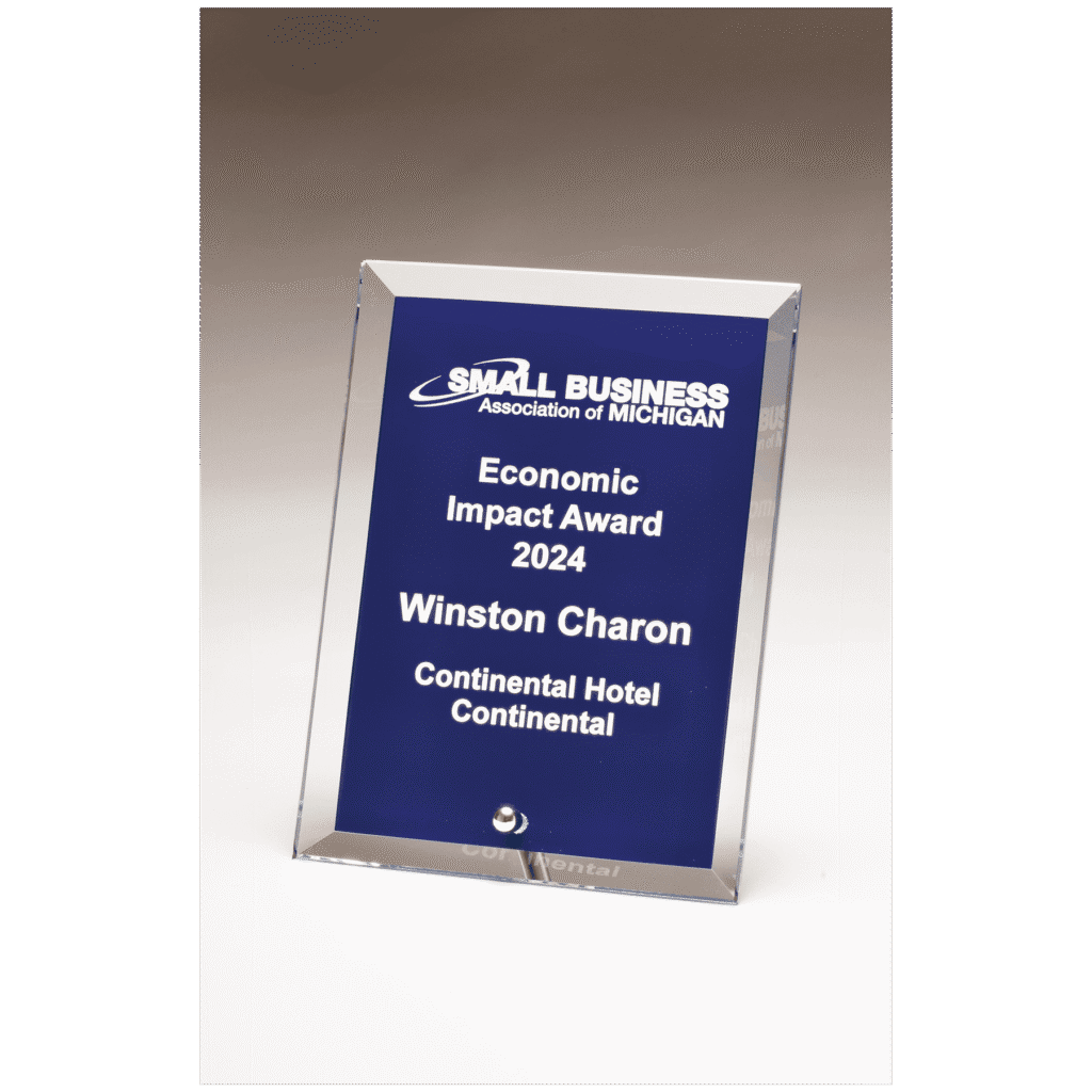 Clear Glass Plaque with Painted Blue Background.