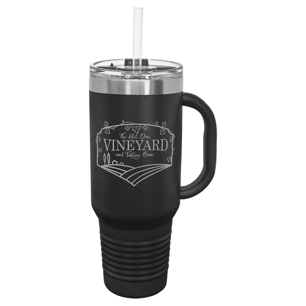 40 oz. Travel Mug with Snap Lid and Straw.
