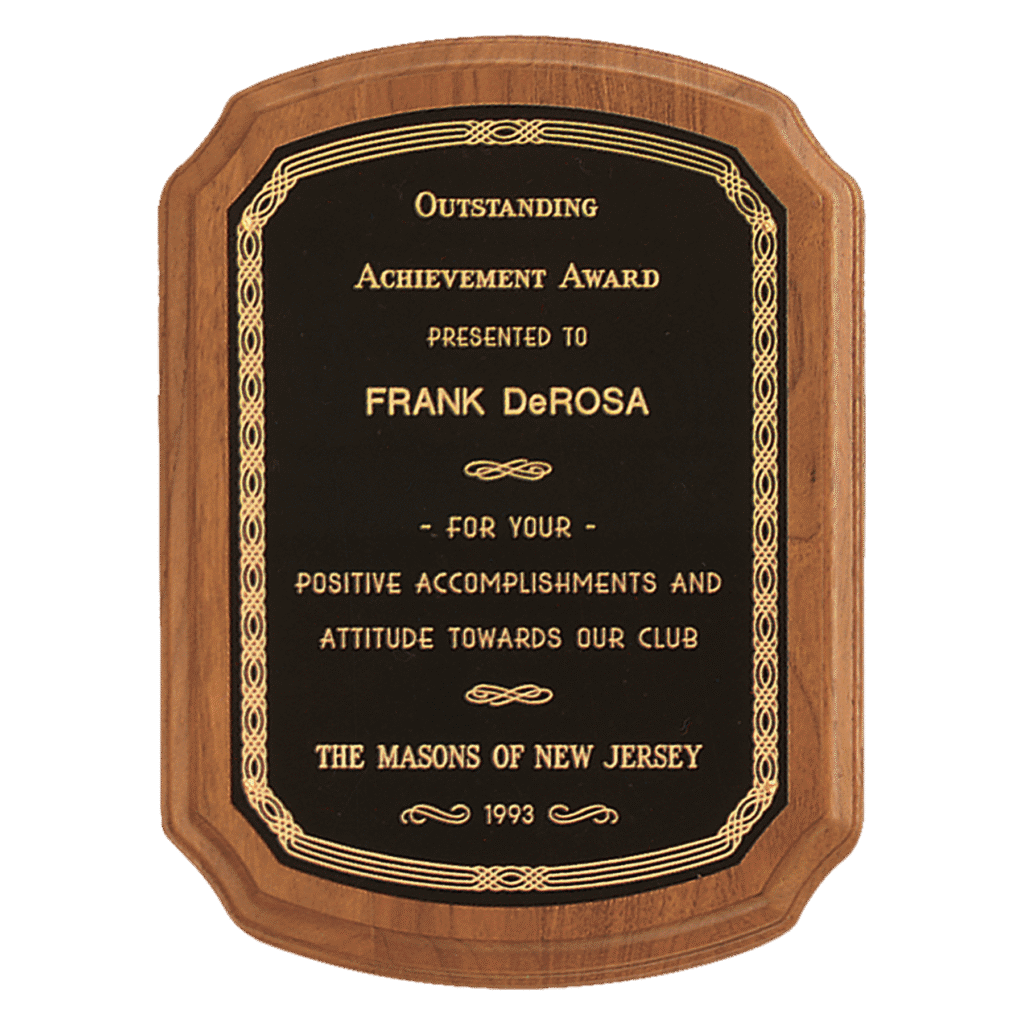 Walnut Plaque with Black/Gold Border Brass Plate.