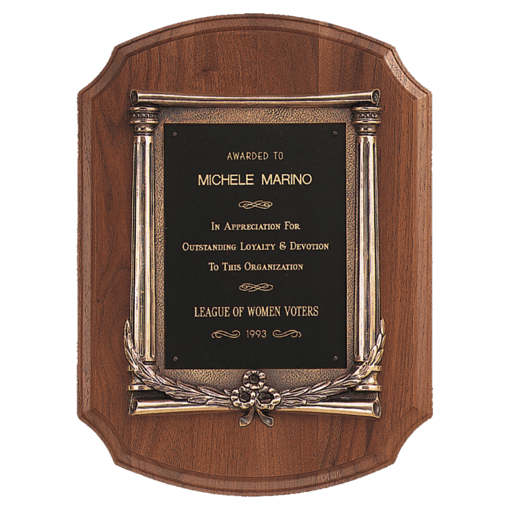 Walnut Notch Corner Plaque w/Antique Bronze Frame.