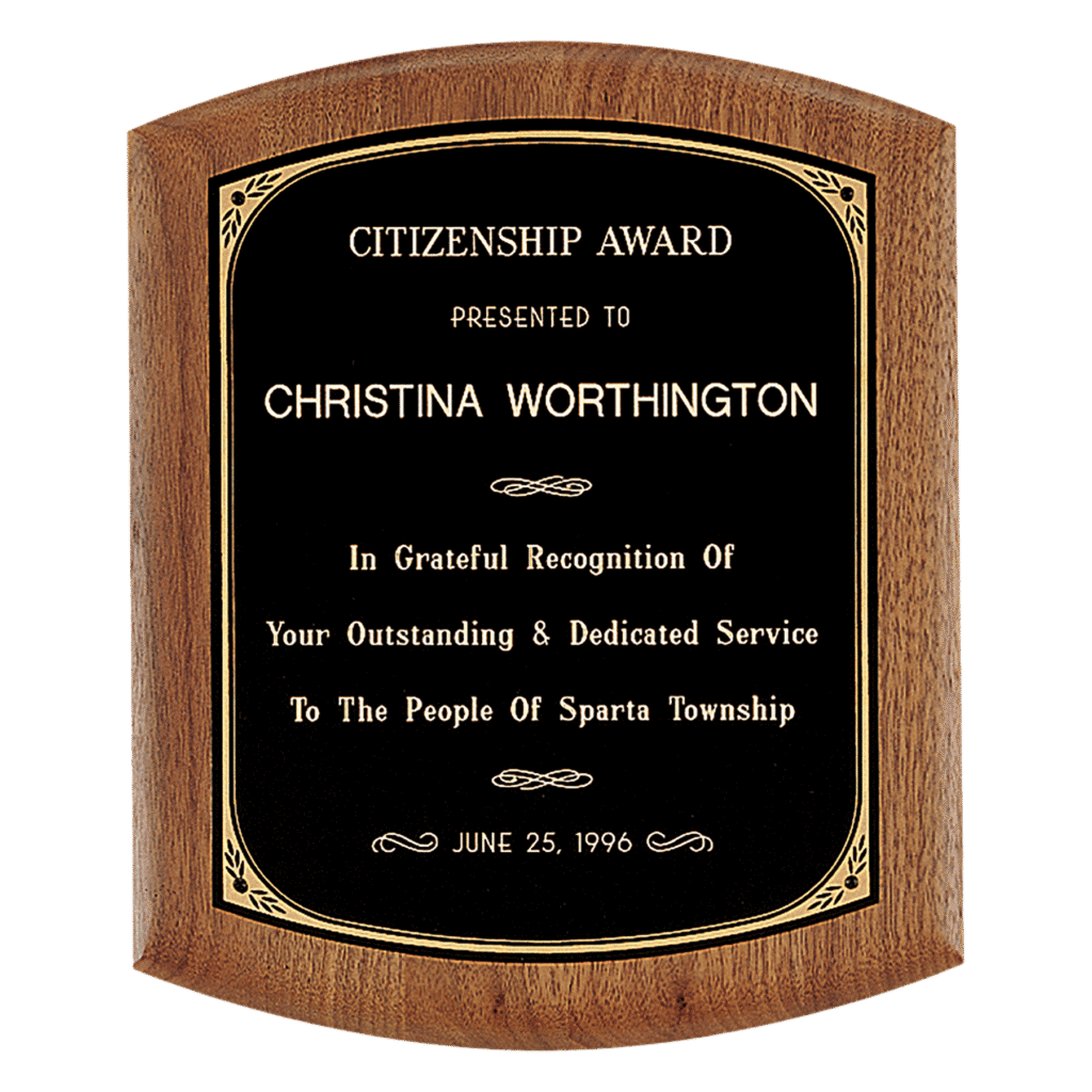 Walnut Plaque with Black/Gold Border Brass Plate.