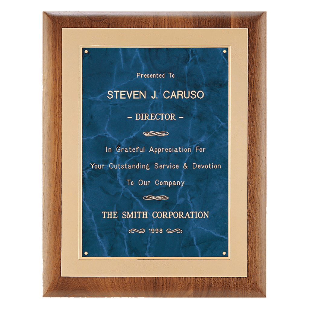 Walnut Plaque with Sapphire Marble Plate.