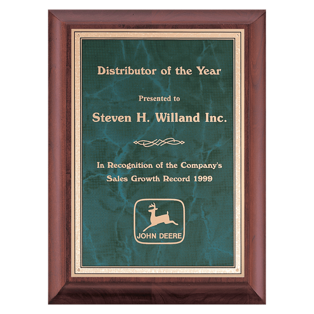 Cherry Finish Plaque with Emerald Marble/Gold Plate.