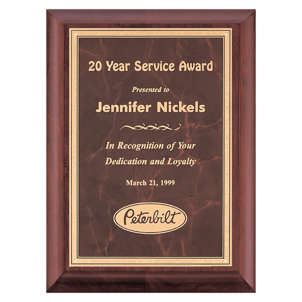 Cherry Finish Plaque with Ruby Marble/Gold Plate.