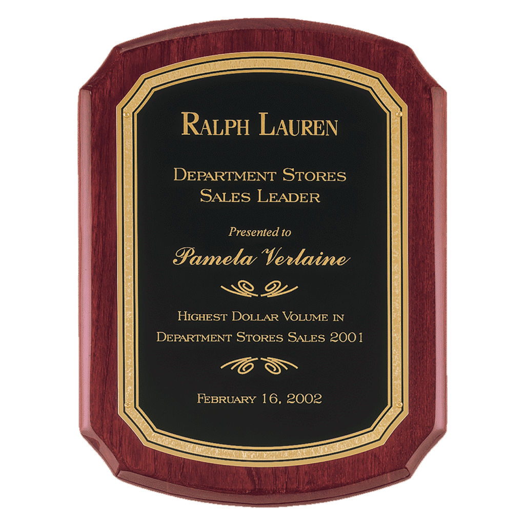 Rosewood Piano Finish Plaque with Black/Gold Plate.