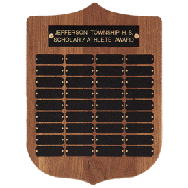 American Walnut 36 Plate Perpetual Plaque with Black Brass Plates.