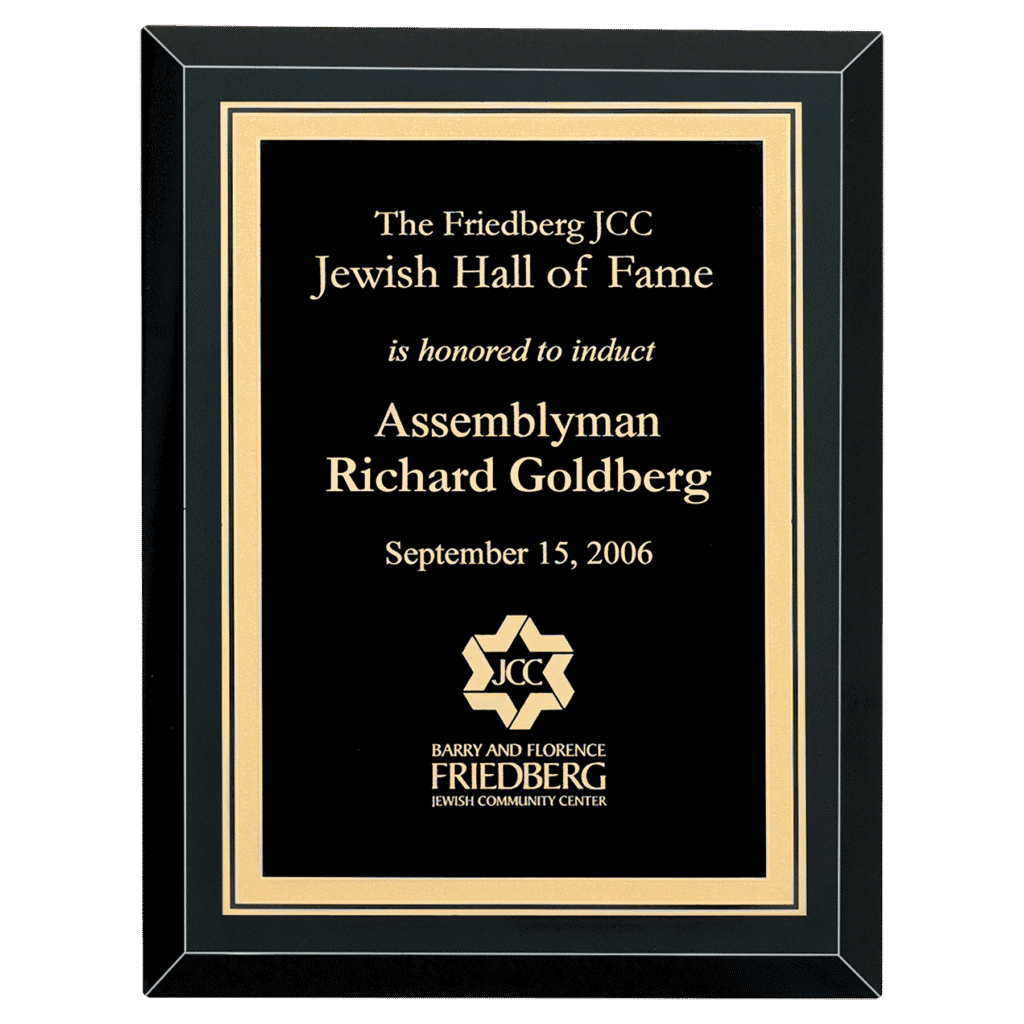Black Glass Plaque with Black/Gold Florentine.