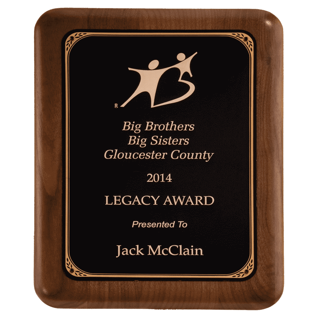 Walnut Plaque with Gold Border.