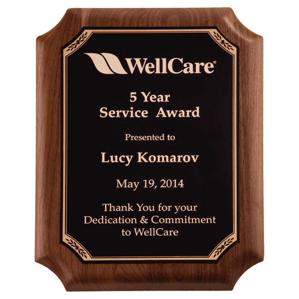 Walnut Plaque with Gold Border.