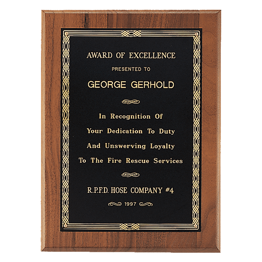 American Walnut Plaque with Black Brass Plate.