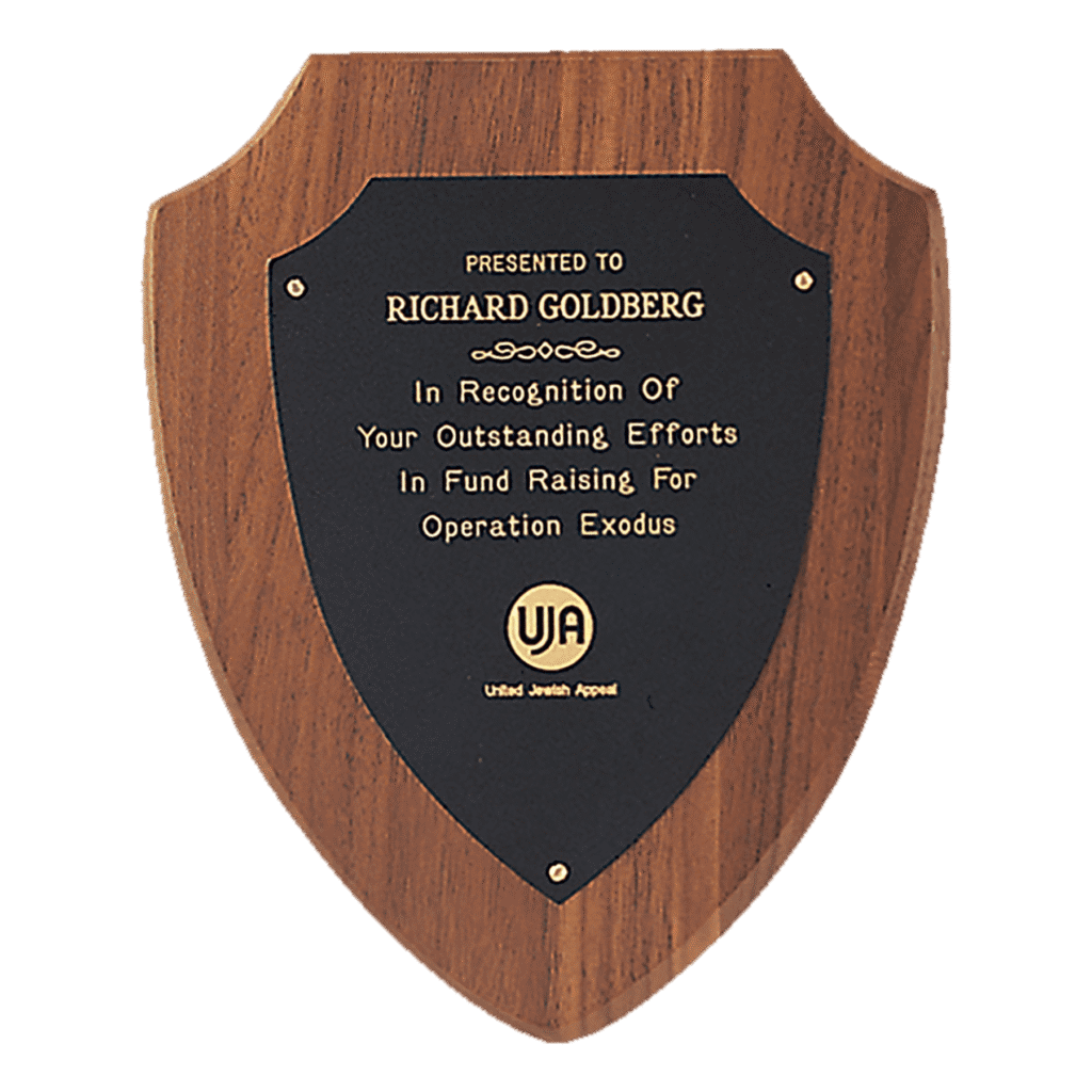 American Walnut Plaque with Black Brass Plate.