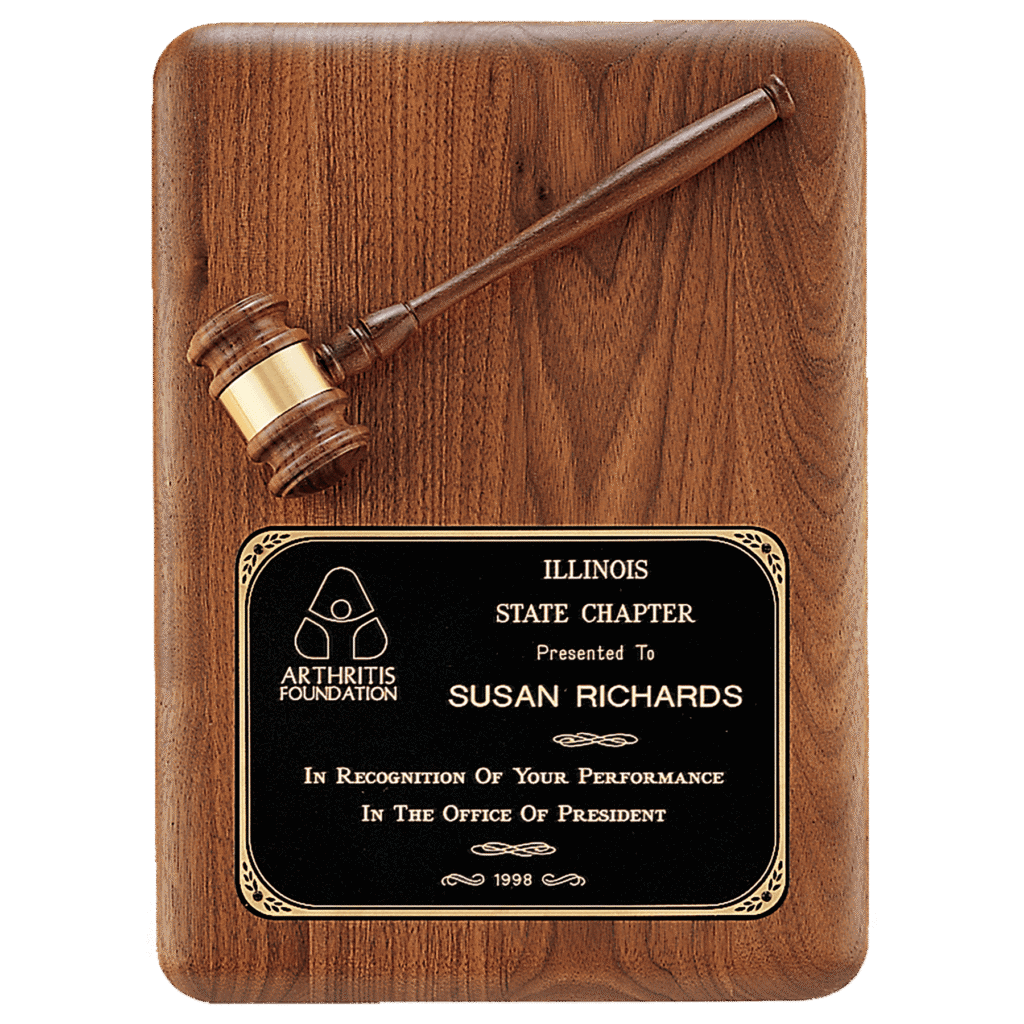 Walnut Gavel/Black Brass Plate.