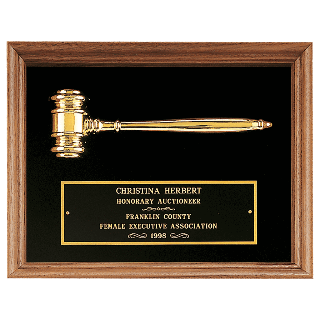 Gold Electroplated Metal Gavel on Velour.