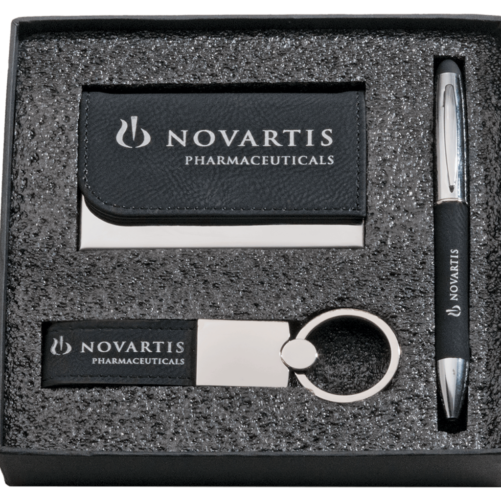 Leather Gift Set/Pen, Keychain, Business Card Holder.