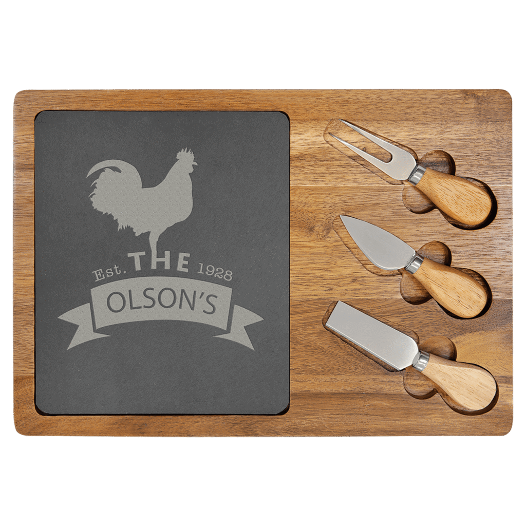 Acacia Wood/Slate Cheese Set with 3 Tools.