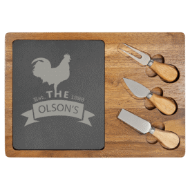 Acacia Wood/Slate Cheese Set with 3 Tools.